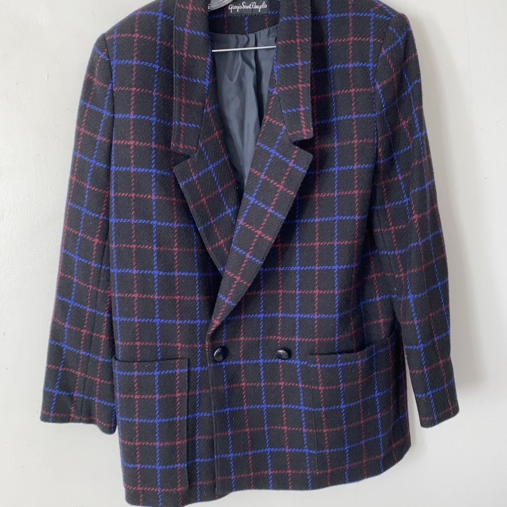 Vintage Giorgio Sant'Angelo Blazer 100% Wool Tweed Plaid Womens Size 10